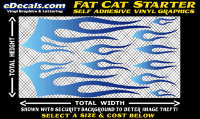 FLM622 Fat Cat Starter Light Blue to Dark Blue Color Fade Vinyl Graphic Flame Decal Kit