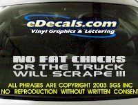  BMP107 No Fat Chicks Bumper Sticker Decal