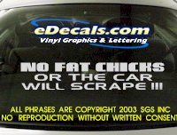 BMP110 No Fat Chicks Car Bumper Sticker Decal