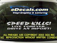 BMP121 Speed Kills Bumper Sticker Decal