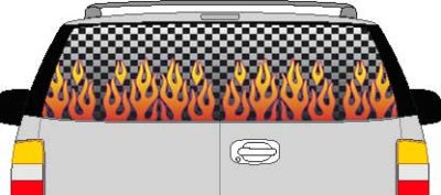 CLR116 Checkered Flame I Vision Rear Window Mural Decal