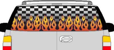 CLR117 Checkered Flame II Vision Rear Window Mural Decal