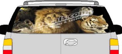 CLR169 Lions & Tigers Vision Rear Window Mural Decal