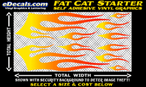 FLM621 Fat Cat Starter Yellow to Orange to Red Color Fade Vinyl Graphic Flame Decal Kit