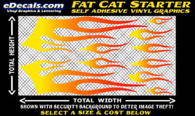 FLM621 Fat Cat Starter Yellow to Orange to Red Color Fade Vinyl Graphic Flame Decal Kit