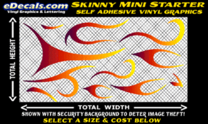 FLM626 Skinny Minnie Starter Plum to Orange to Yellow Color Fade Vinyl Graphic Flame Decal Kit