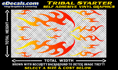 FLM627 Tribal Starter Yellow to Orange to Red Color Fade Vinyl Graphic Flame Decal Kit