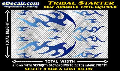 FLM628 Tribal Fat Cat Starter Light Blue to Dark Blue Color Fade Vinyl Graphic Flame Decal Kit