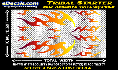 FLM629 Tribal Fat Cat Starter Plum to Orange to Yellow Color Fade Vinyl Graphic Flame Decal Kit