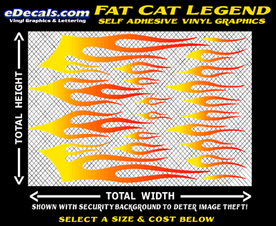 FLM631 Fat Cat Legend Yellow to Orange to Red Color Fade Vinyl Graphic Flame Decal Kit