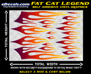 FLM633 Fat Cat Legend Plum to Orange to Yellow Color Fade Vinyl Graphic Flame Decal Kit