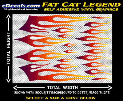 FLM633 Fat Cat Legend Plum to Orange to Yellow Color Fade Vinyl Graphic Flame Decal Kit