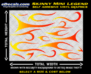 FLM634 Skinny Minnie Legend Yellow to Orange to Red Color Fade Vinyl Graphic Flame Decal Kit