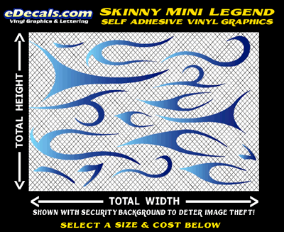 FLM635 Skinny Minnie Legend Light Blue to Dark Blue Color Fade Vinyl Graphic Flame Decal Kit