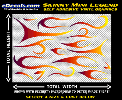 FLM636 Skinny Minnie Legend Plum to Orange to Yellow Color Fade Vinyl Graphic Flame Decal Kit