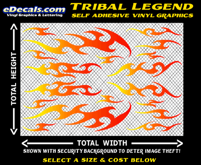 FLM637 Tribal Legend Yellow to Orange to Red Color Fade Vinyl Graphic Flame Decal Kit