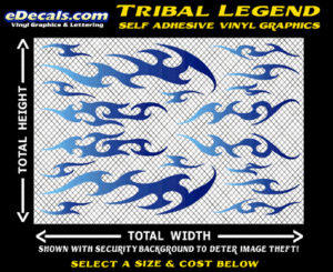 FLM638 Tribal Legend Light Blue to Dark Blue Color Fade Vinyl Graphic Flame Decal Kit