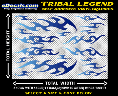 FLM638 Tribal Legend Light Blue to Dark Blue Color Fade Vinyl Graphic Flame Decal Kit