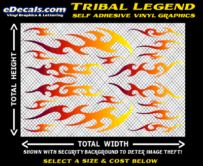 FLM639 Tribal Legend Plum to Orange to Yellow Color Fade Vinyl Graphic Flame Decal Kit