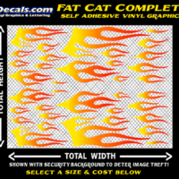 FLM641 Fat Cat Complete Yellow to Orange to Red Color Fade Vinyl Graphic Flame Decal Kit