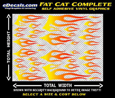 FLM641 Fat Cat Complete Yellow to Orange to Red Color Fade Vinyl Graphic Flame Decal Kit