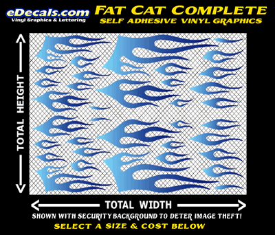 FLM642 Fat Cat Complete Light Blue to Dark Blue Color Fade Vinyl Graphic Flame Decal Kit