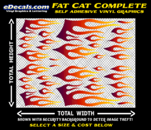 FLM643 Fat Cat Complete Plum to Orange to Yellow Color Fade Vinyl Graphic Flame Decal Kit