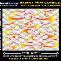 FLM644 Skinny Minnie Complete Yellow to Orange to Red Color Fade Vinyl Graphic Flame Decal Kit 