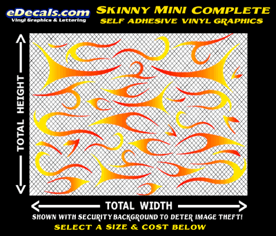 FLM644 Skinny Minnie Complete Yellow to Orange to Red Color Fade Vinyl Graphic Flame Decal Kit