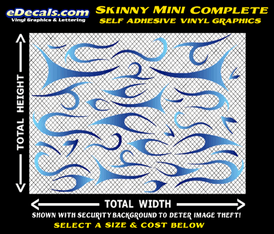 FLM645 Skinny Minnie Complete Light Blue to Dark Blue Color Fade Vinyl Graphic Flame Decal Kit