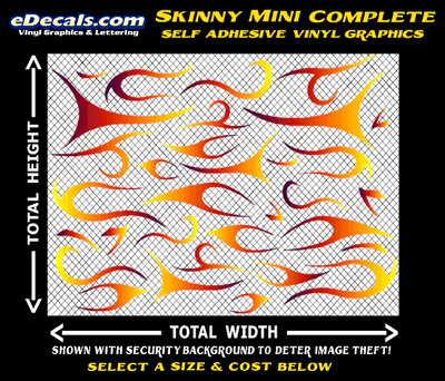 FLM646 Skinny Minnie Complete Plum to Orange to Yellow Color Fade Vinyl Graphic Flame Decal Kit
