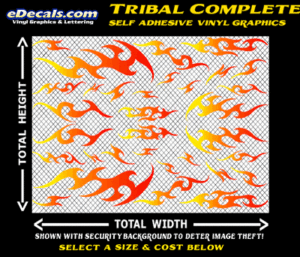 FLM647 Tribal Complete Yellow to Orange to Red Color Fade Vinyl Graphic Flame Decal Kit