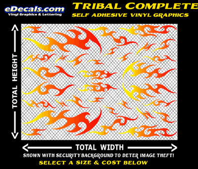 FLM647 Tribal Complete Yellow to Orange to Red Color Fade Vinyl Graphic Flame Decal Kit