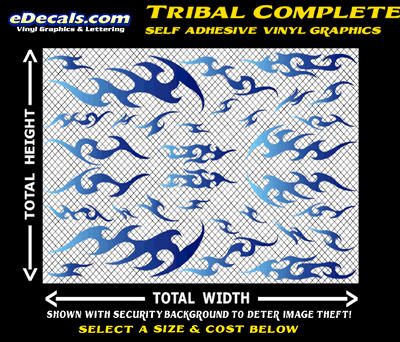 FLM648 Tribal Complete Light Blue to Dark Blue Color Fade Vinyl Graphic Flame Decal Kit