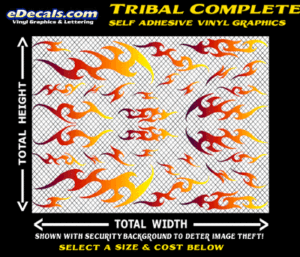 FLM649 Tribal Complete Plum to Orange to Yellow Color Fade Vinyl Graphic Flame Decal Kit