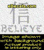 KAN181 Japanese Chinese Asian Kanji Believe w/Wording Decal