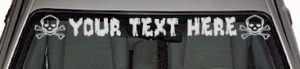 WSD132 Skull and Crossbones Your Text Here Windshield Decal